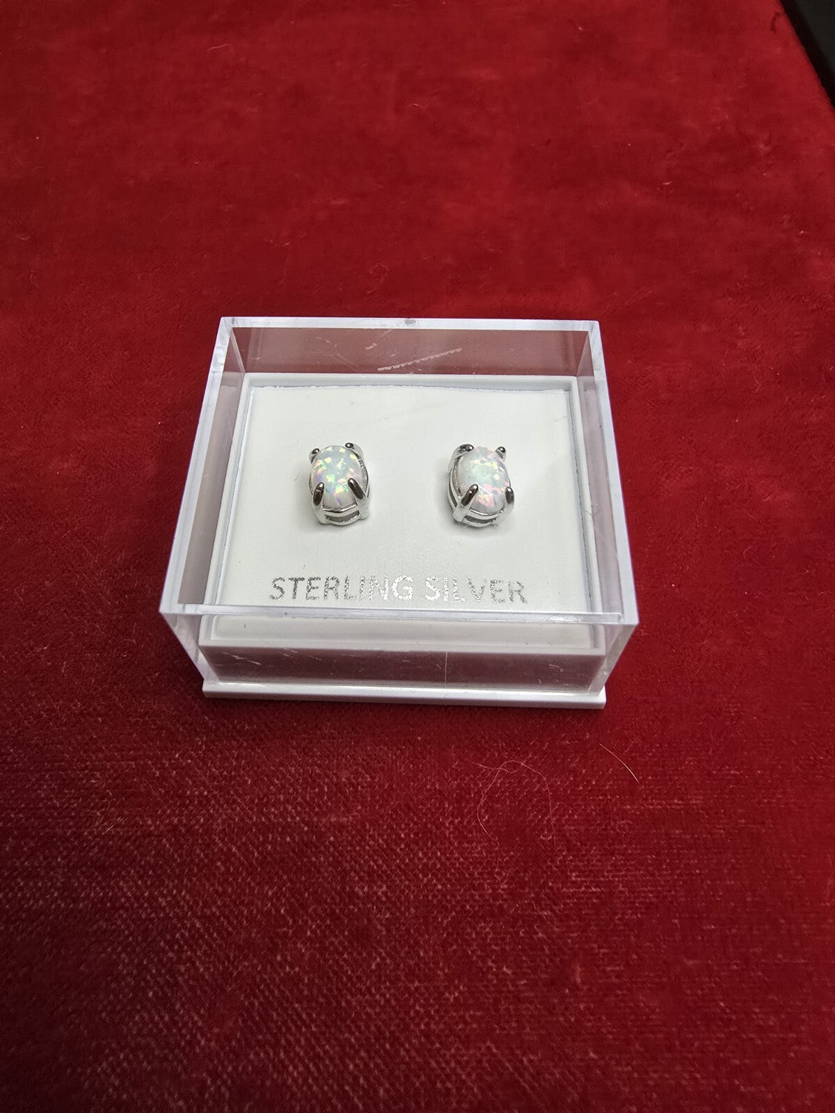 Beautiful Sterling Silver & White Opal Stud Earrings