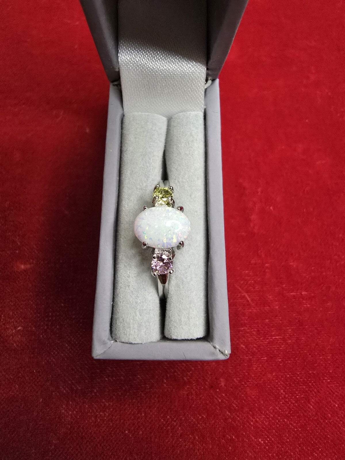 Beautiful Sterling Silver & White Opal 3 Stone Dress Ring - Various Sizes