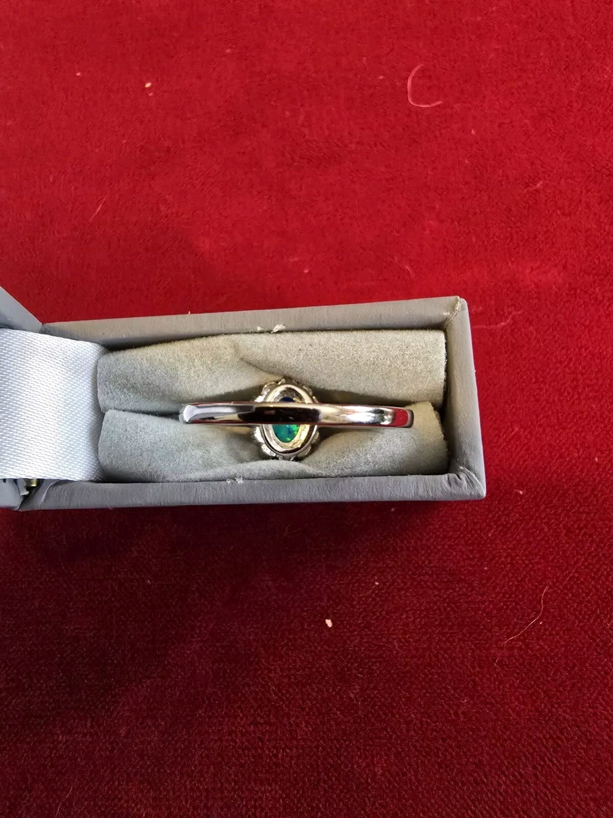 Stunning Blue Opal & Sterling Silver Halo Dress Ring - Various Sizes Available