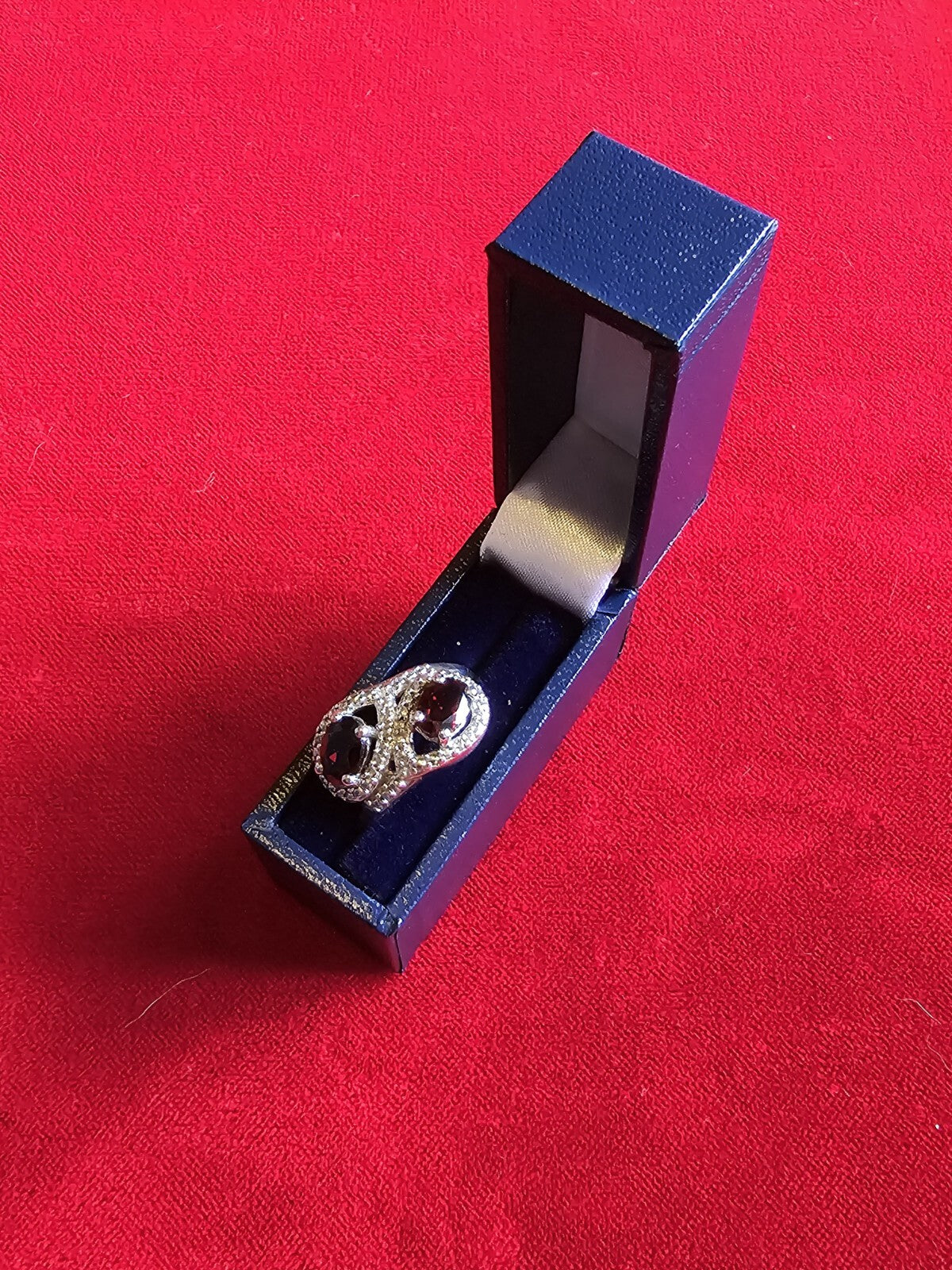 Beautiful Sterling Silver, Garnet & Diamond Moi et Toi Ring - Size N