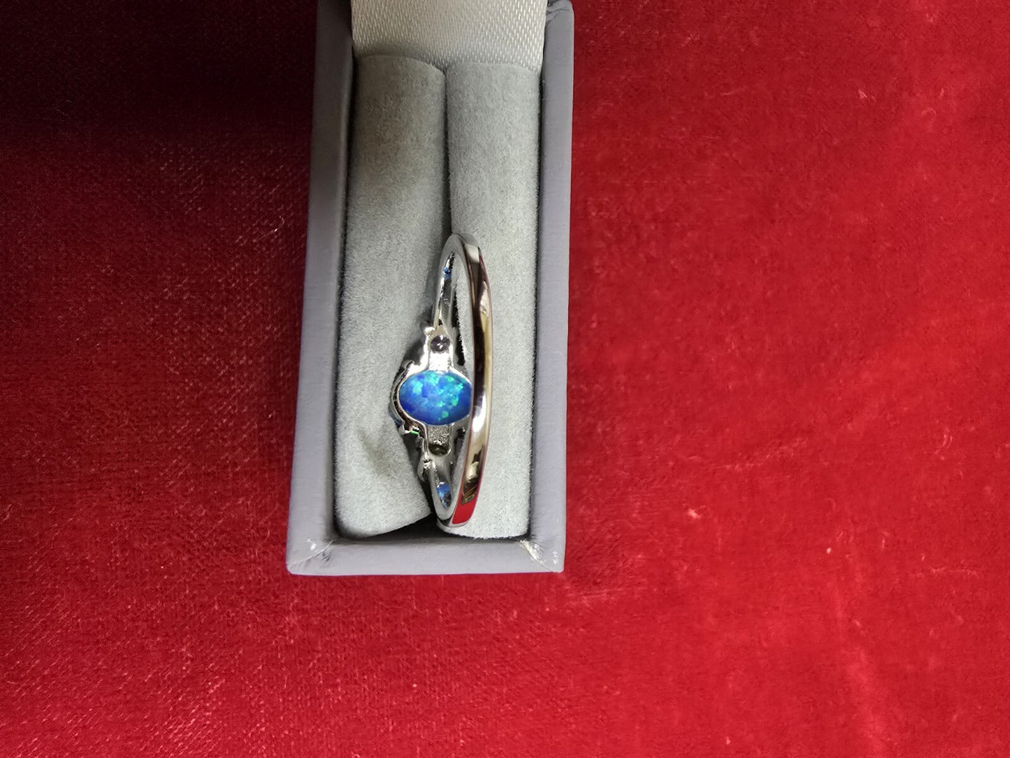 Beautiful Blue Opal 3 Stone Dress Ring - Various Sizes, Please Select