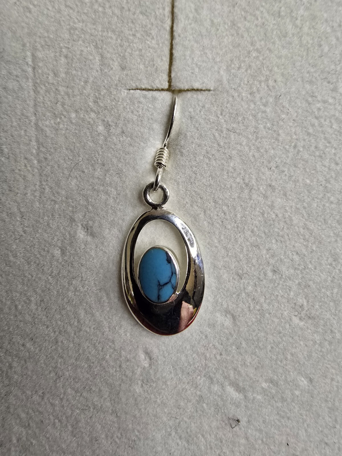 Beautiful Turquoise & Sterling Silver Oval Drop Earrings