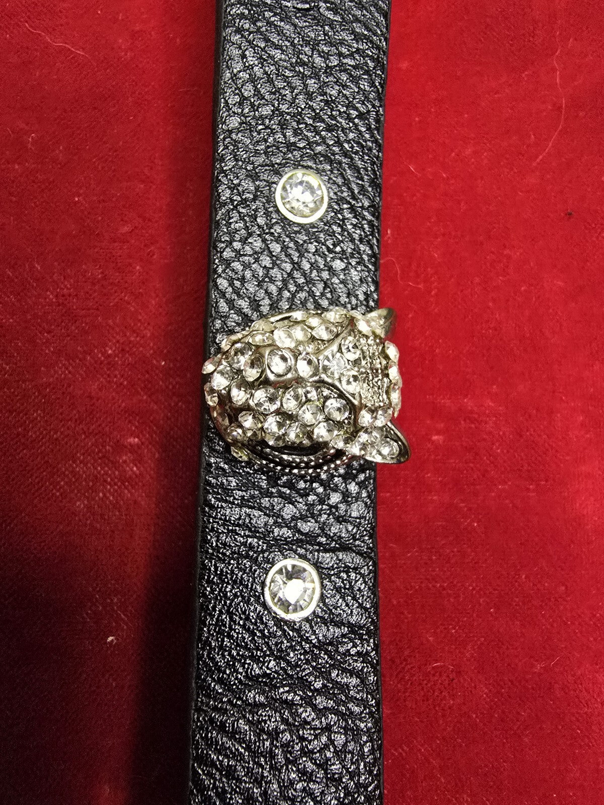 Diamanté Leopards Head Bracelet with Leather Strap - Adjustable