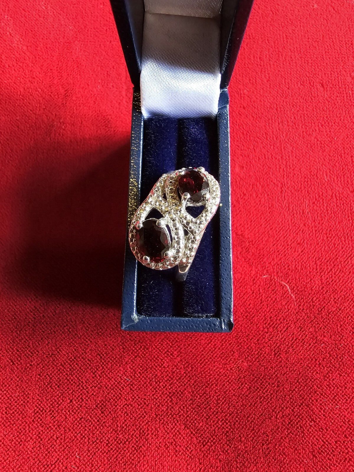 Beautiful Sterling Silver, Garnet & Diamond Moi et Toi Ring - Size N