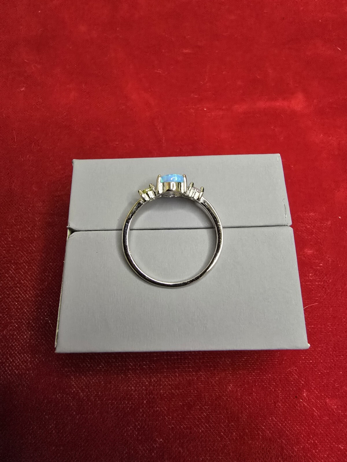 Beautiful Blue Opal 3 Stone Dress Ring - Various Sizes, Please Select