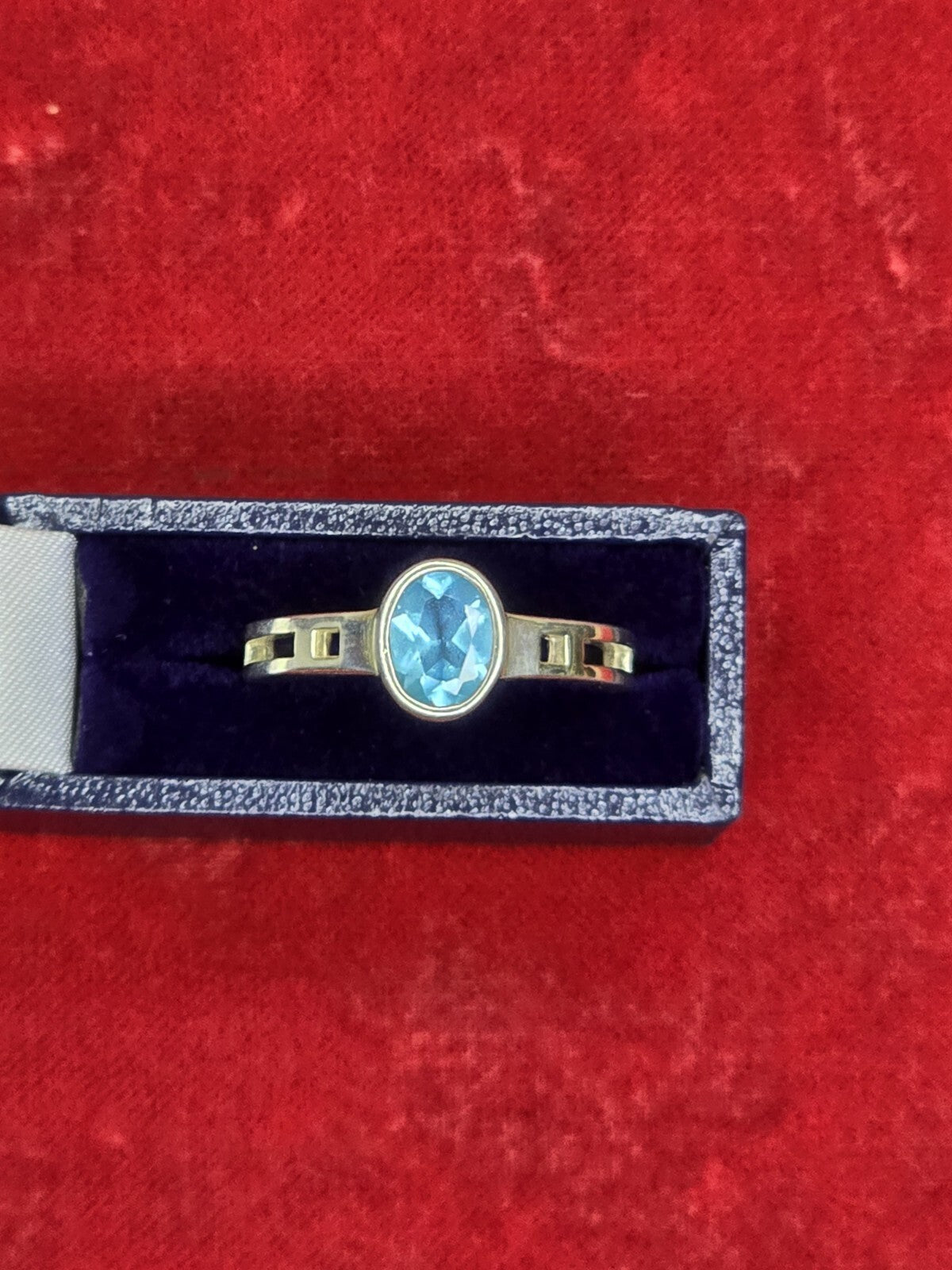 Sterling Silver & Blue Stone Solitaire Ring - Size R