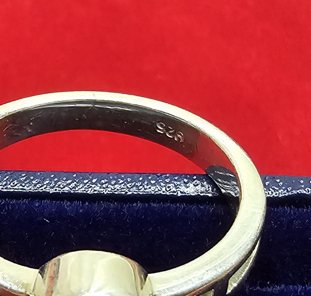 Sterling Silver & Blue Stone Solitaire Ring - Size R