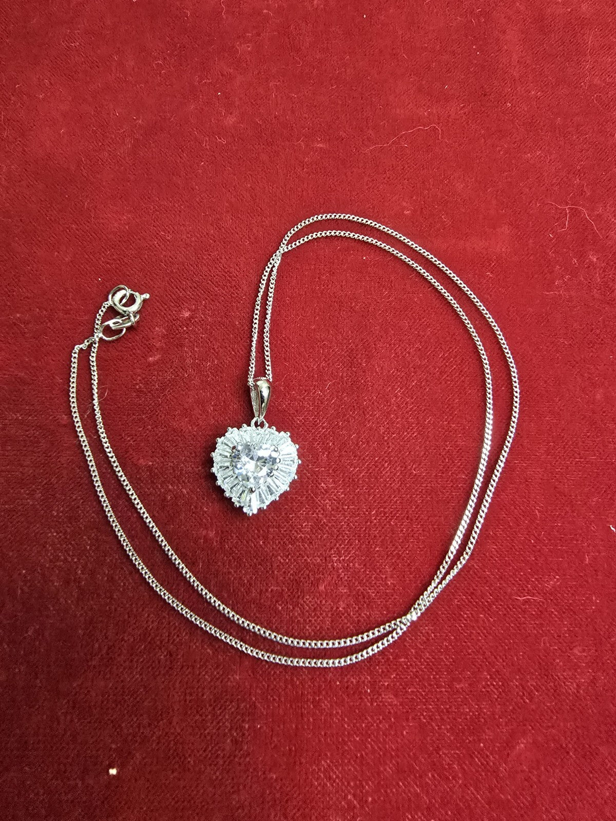 Fabulous Sterling Silver & Zircon Heart Necklace - 18 Inches