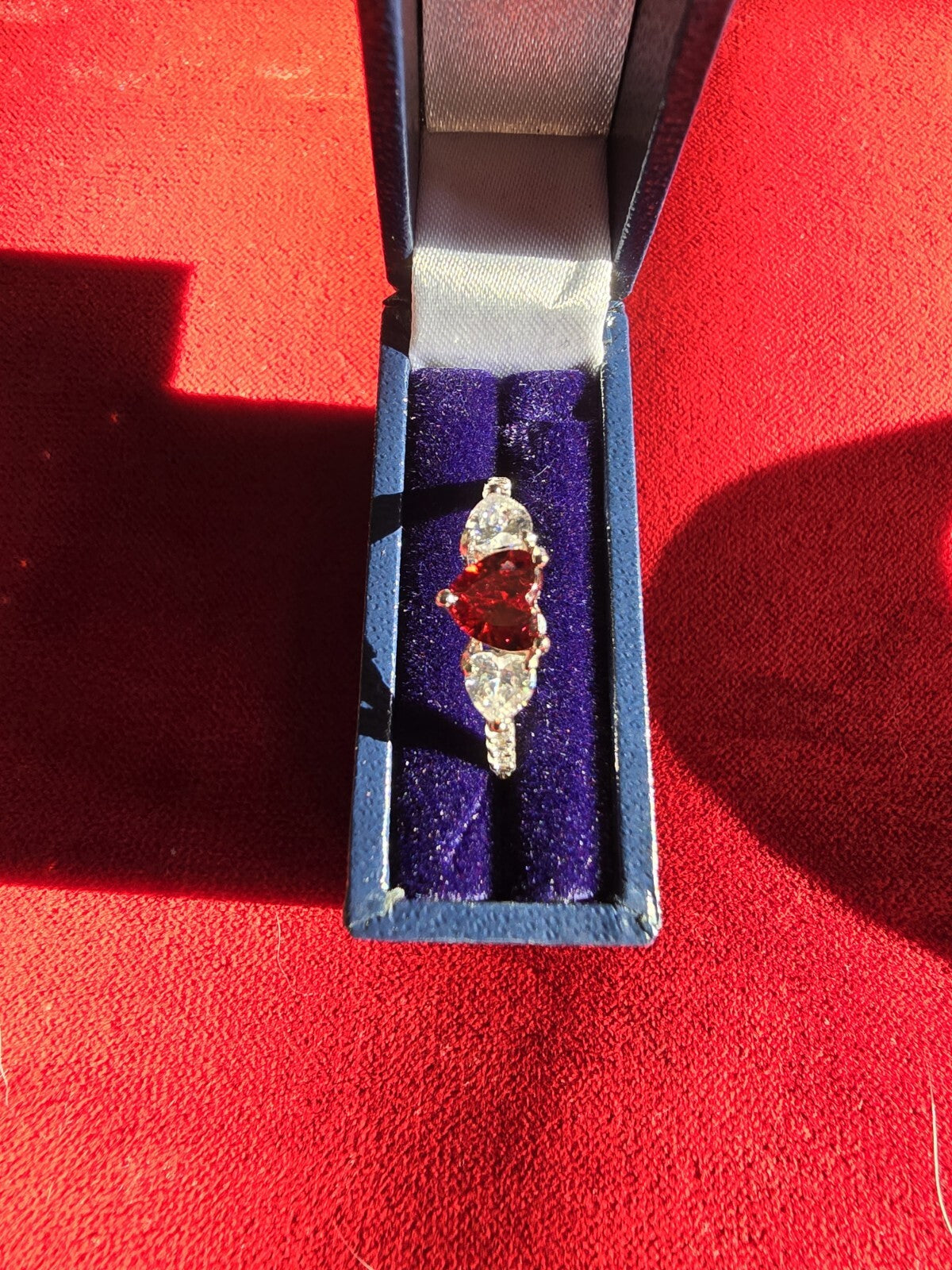 Beautiful Sterling Silver & Garnet CZ Heart Ring - Size N