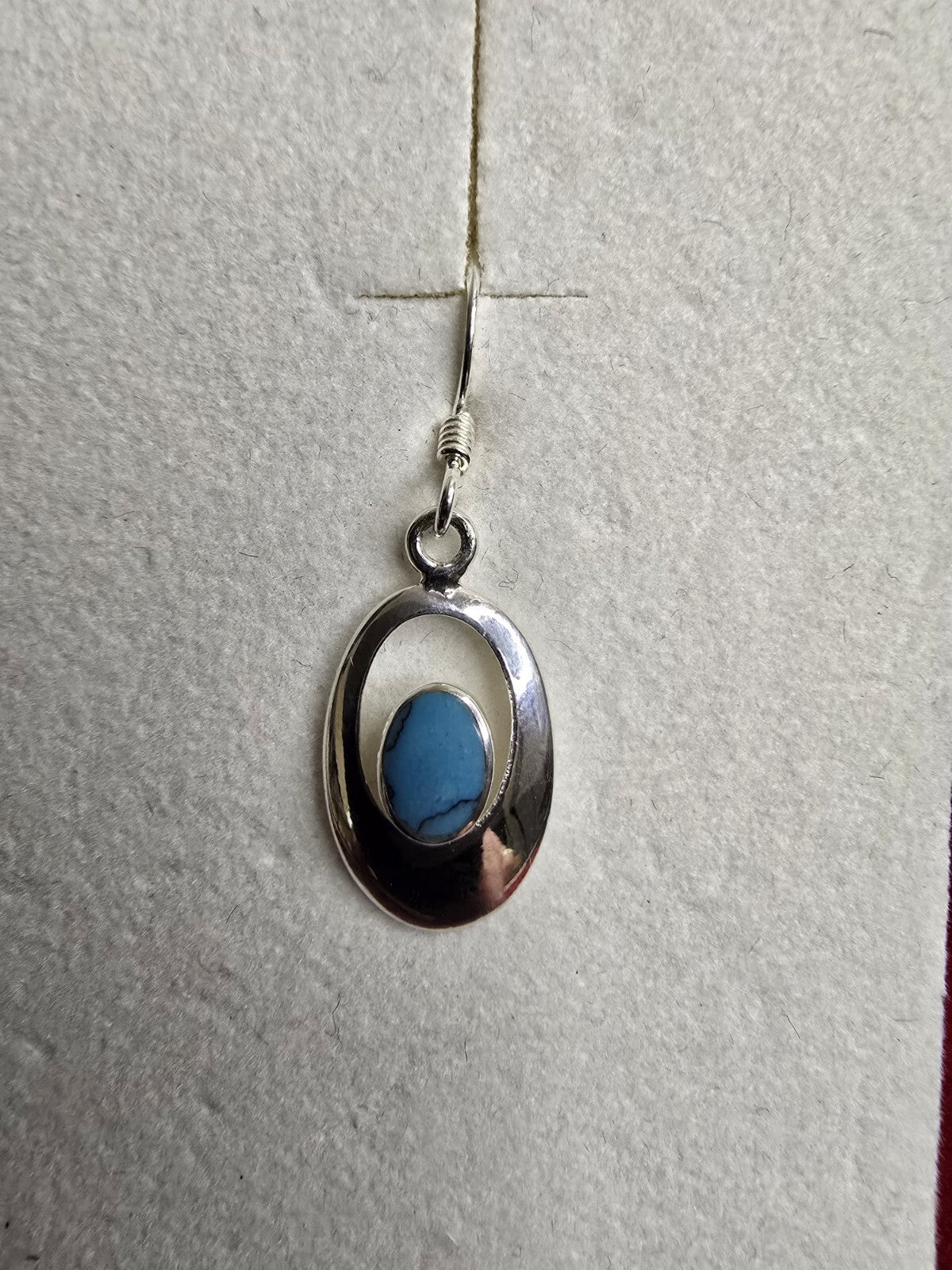 Beautiful Turquoise & Sterling Silver Oval Drop Earrings