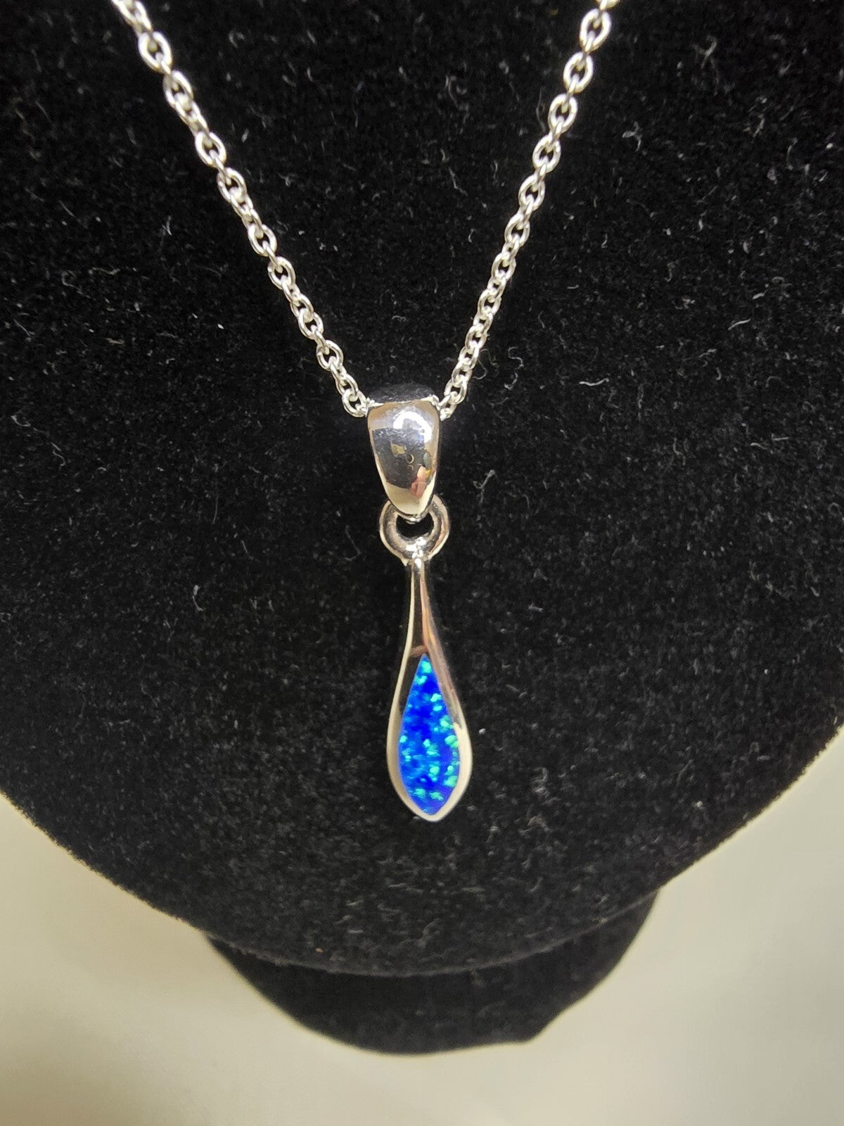Gorgeous Blue Opal & Sterling Silver Droplet Necklace - 18 Inches
