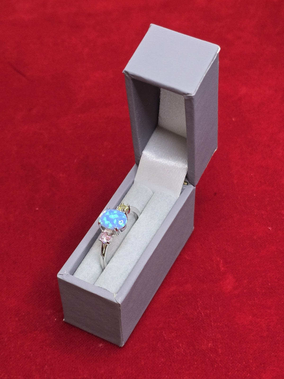 Beautiful Blue Opal 3 Stone Dress Ring - Various Sizes, Please Select