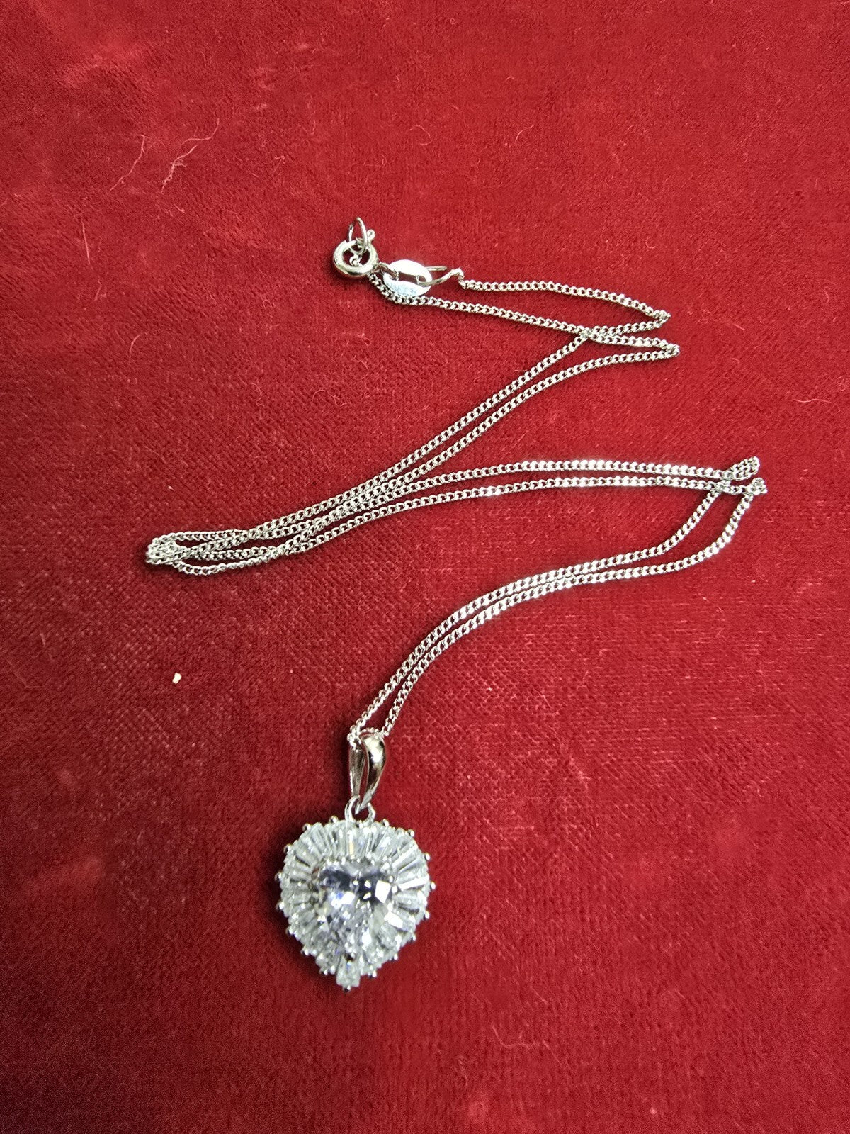 Fabulous Sterling Silver & Zircon Heart Necklace - 18 Inches
