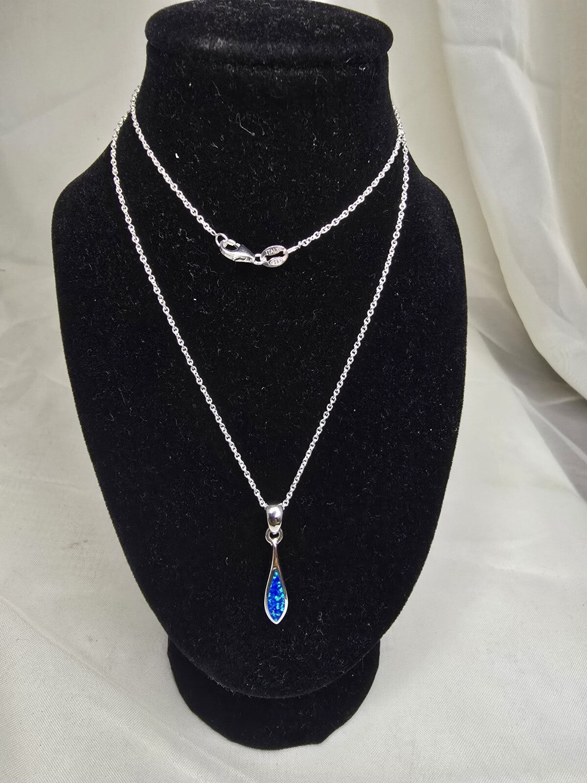 Gorgeous Blue Opal & Sterling Silver Droplet Necklace - 18 Inches