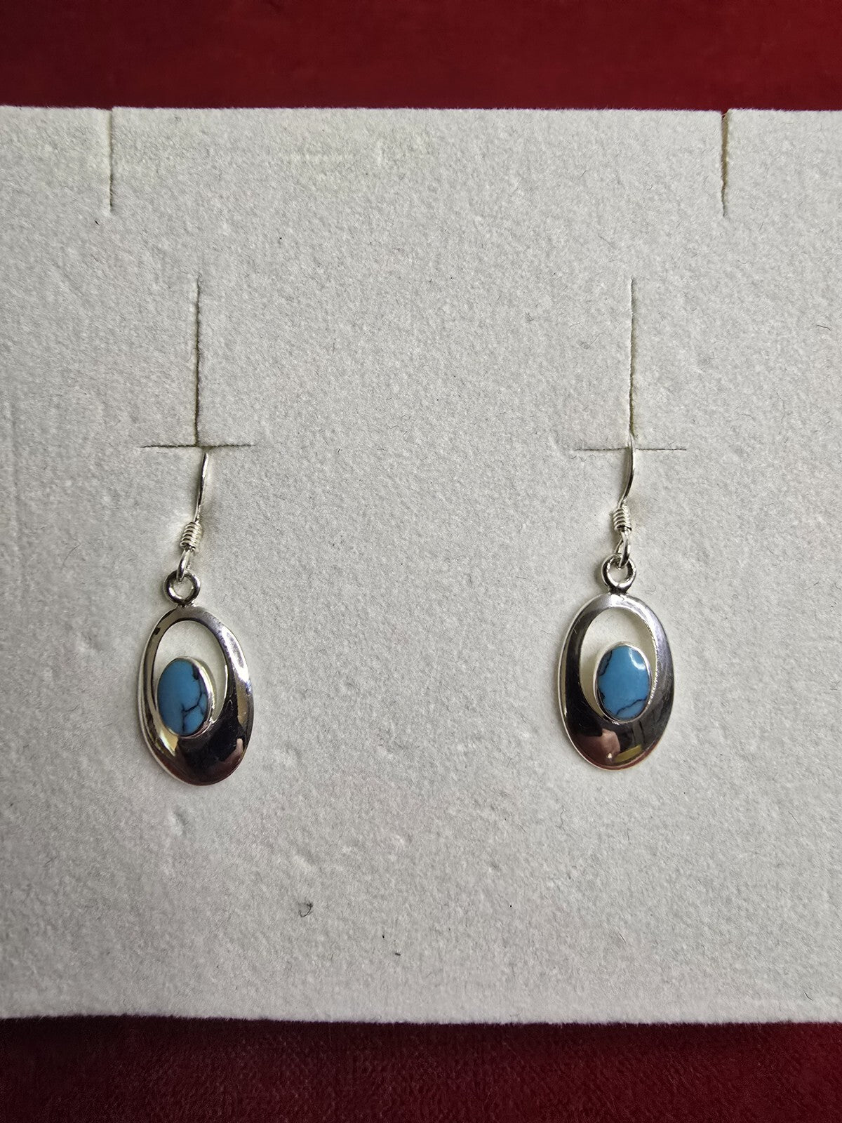 Beautiful Turquoise & Sterling Silver Oval Drop Earrings