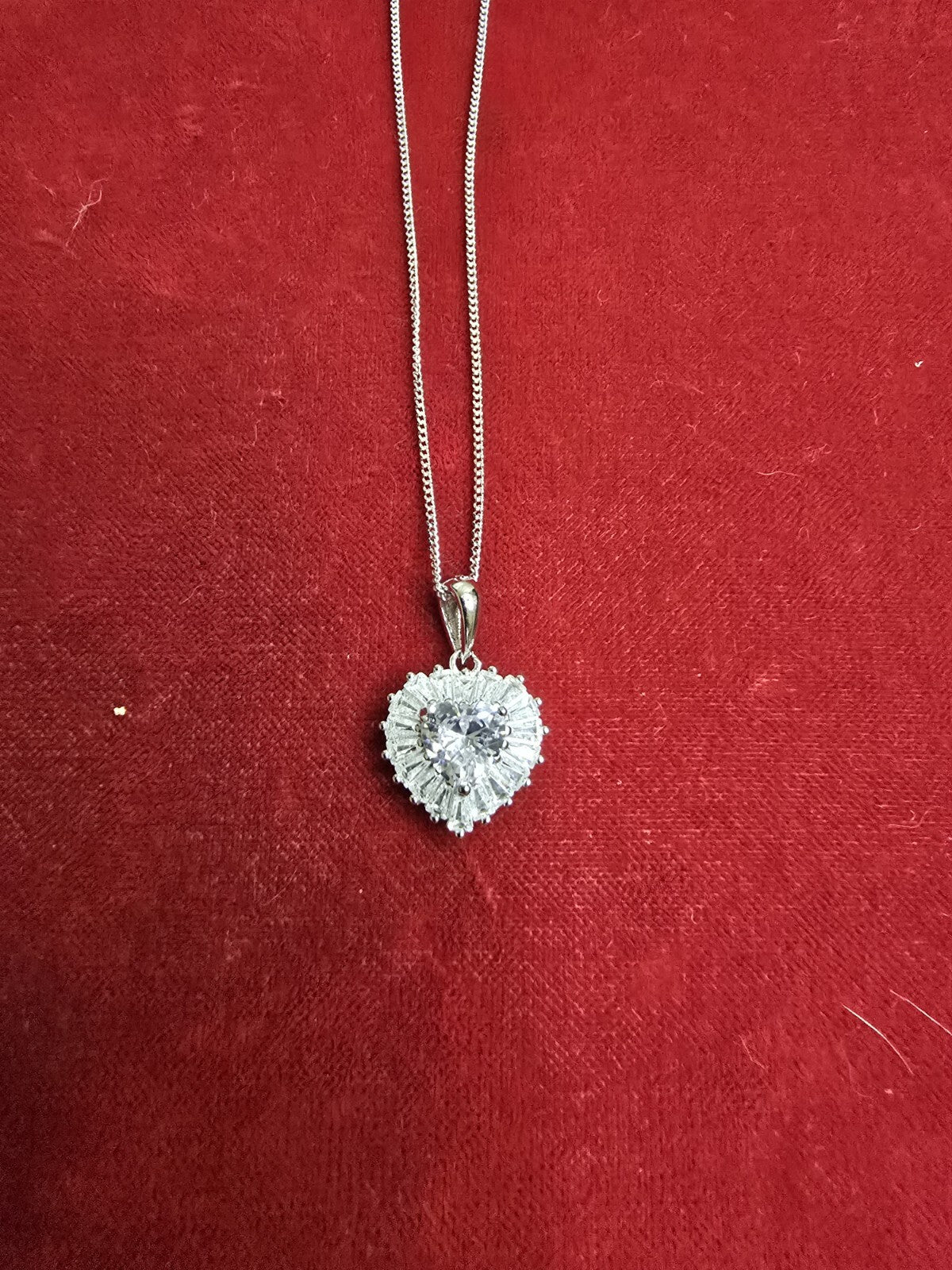 Fabulous Sterling Silver & Zircon Heart Necklace - 18 Inches