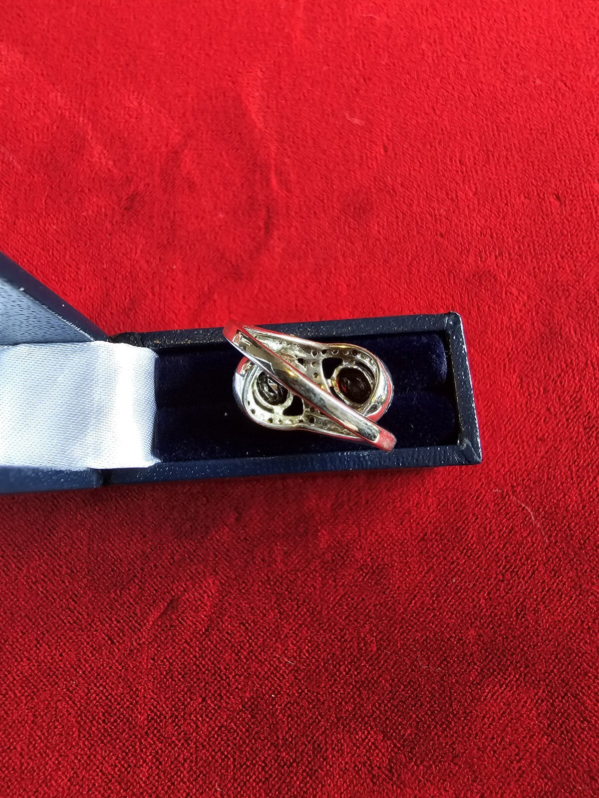 Beautiful Sterling Silver, Garnet & Diamond Moi et Toi Ring - Size N