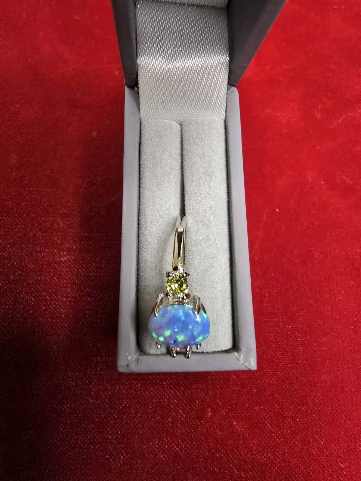Beautiful Blue Opal 3 Stone Dress Ring - Various Sizes, Please Select