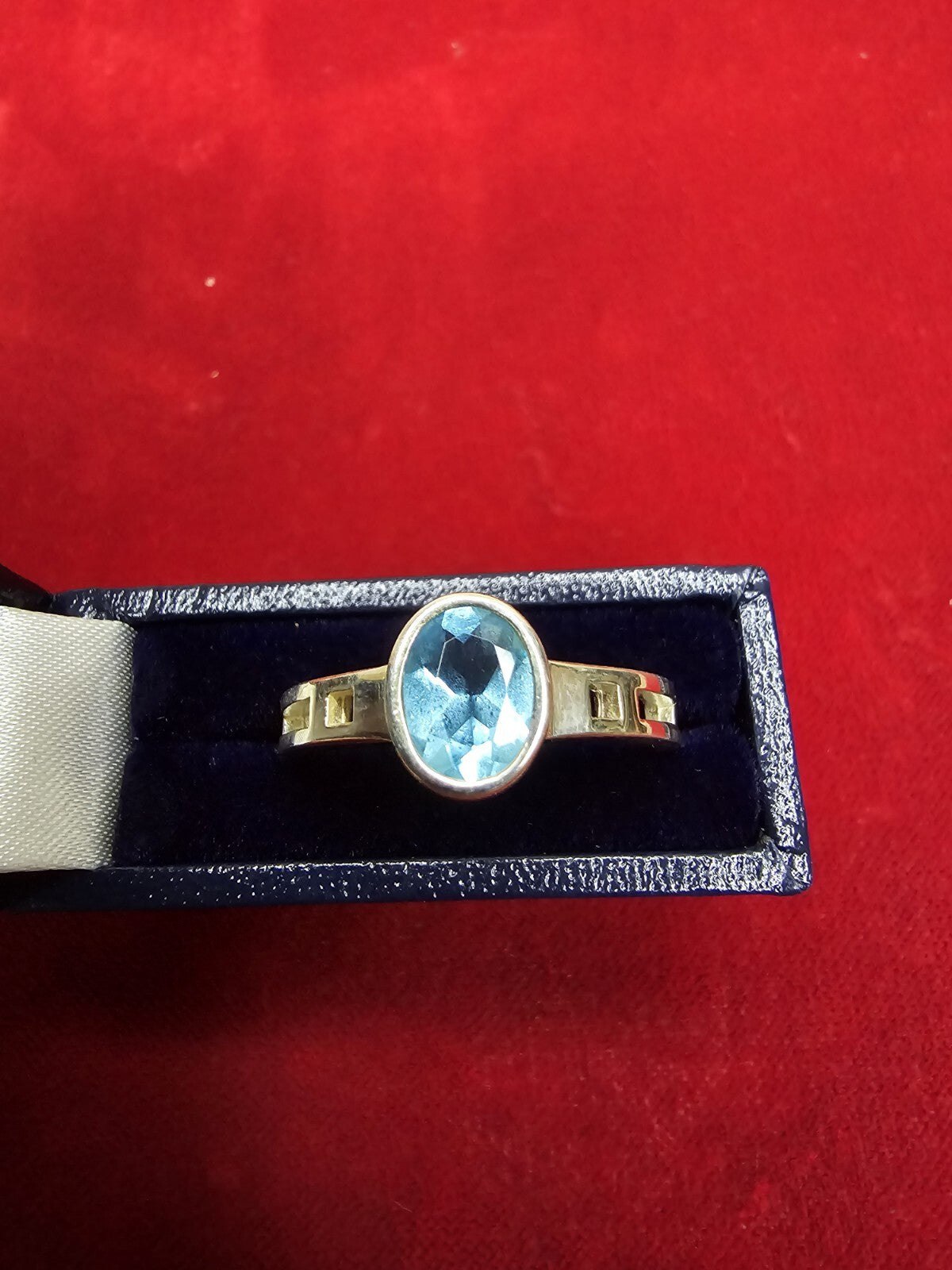 Sterling Silver & Blue Stone Solitaire Ring - Size R