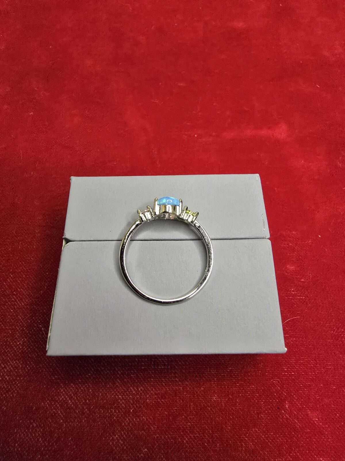 Beautiful Blue Opal 3 Stone Dress Ring - Various Sizes, Please Select