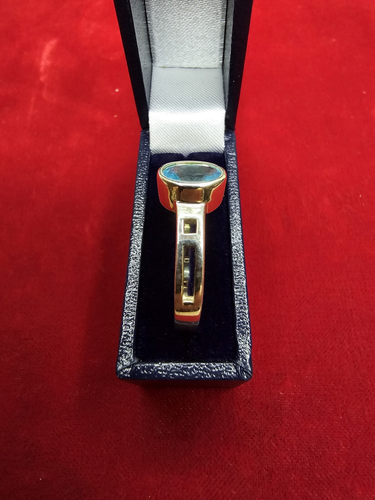 Sterling Silver & Blue Stone Solitaire Ring - Size R