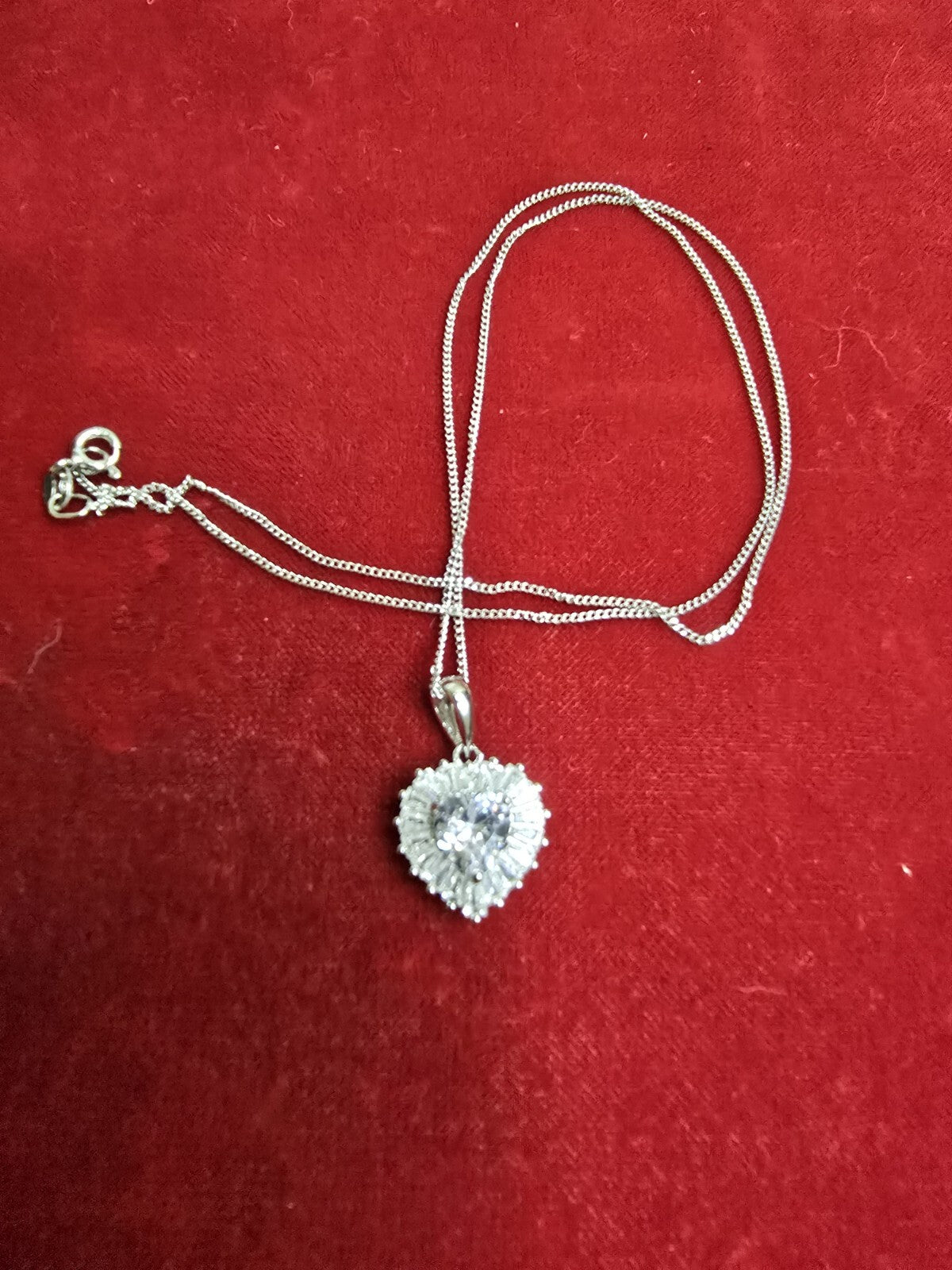 Fabulous Sterling Silver & Zircon Heart Necklace - 18 Inches