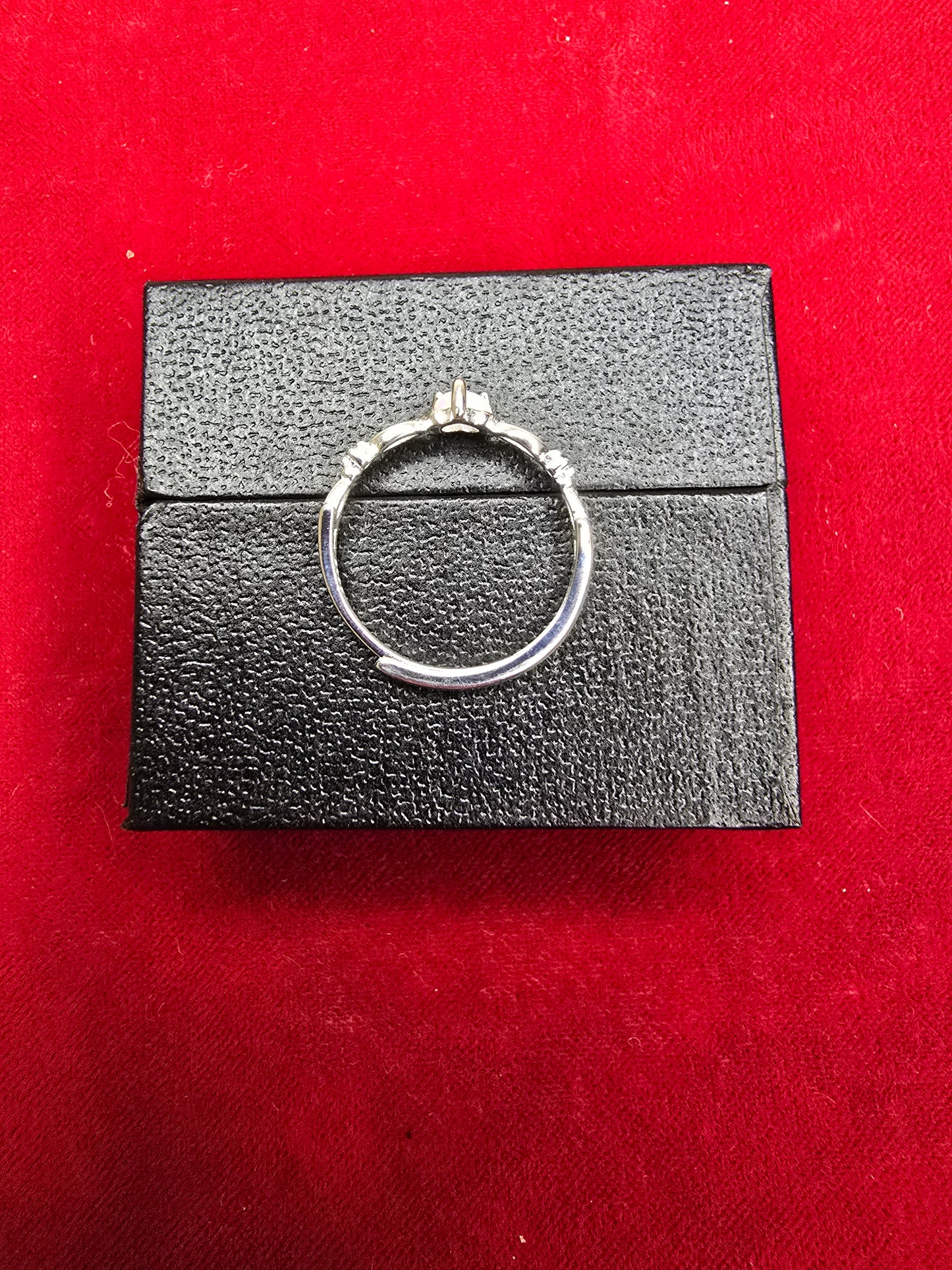 Dainty Sterling Silver & White Opal Heart Ring - Adjustable
