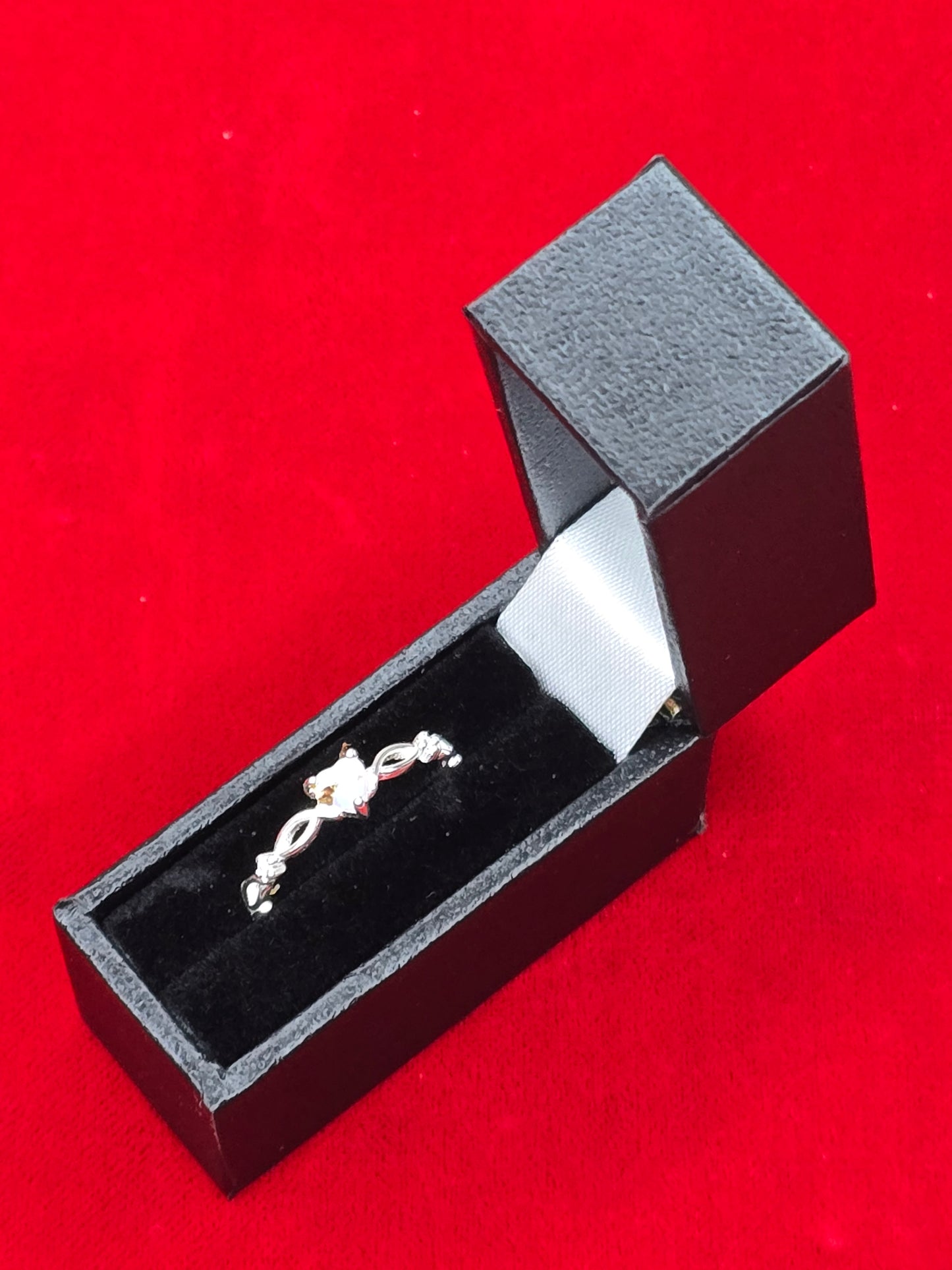 Dainty Sterling Silver & White Opal Heart Ring - Adjustable