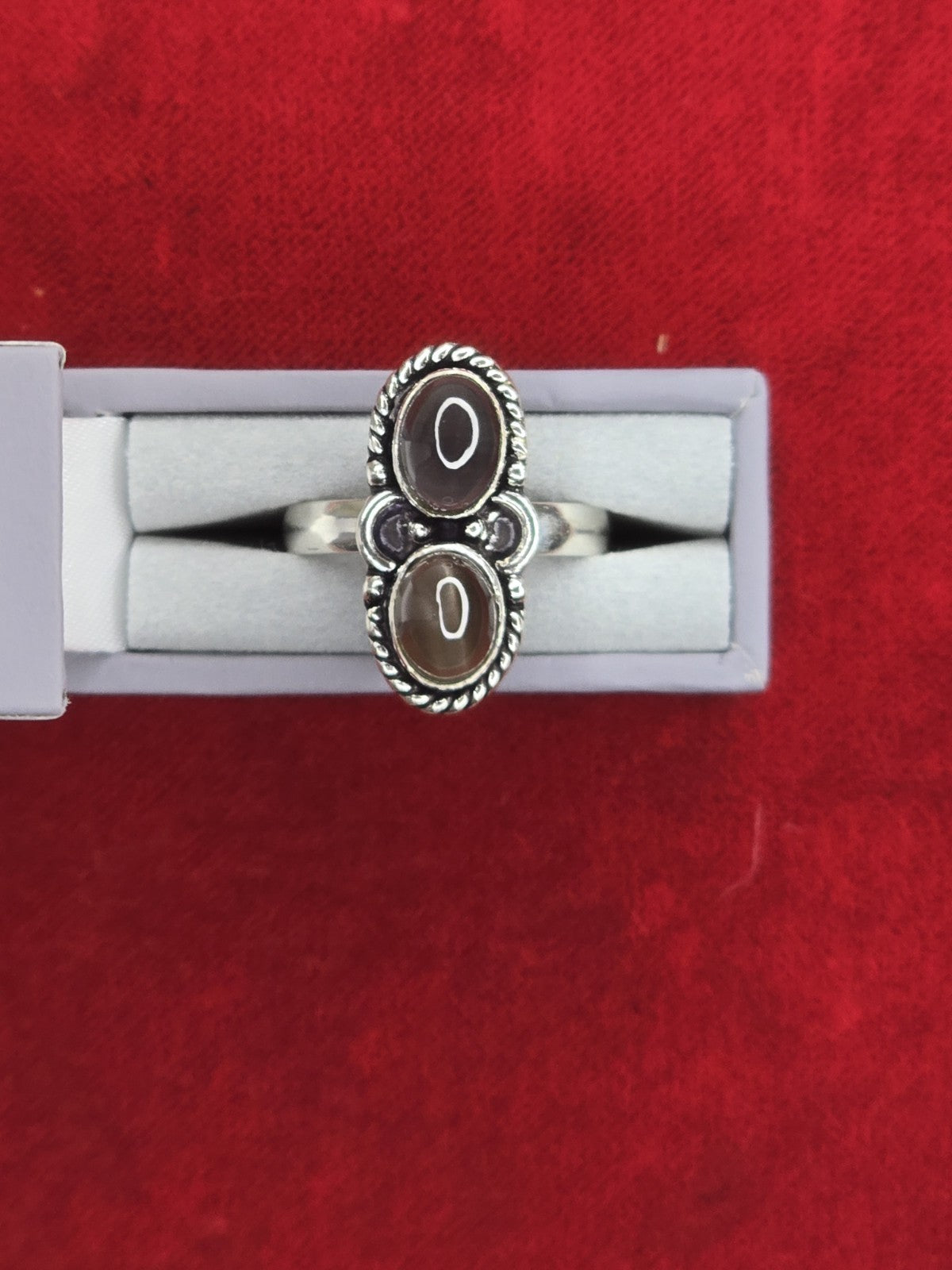 Beautiful Double Cats Eye & Sterling Silver Dress Ring - Various Sizes