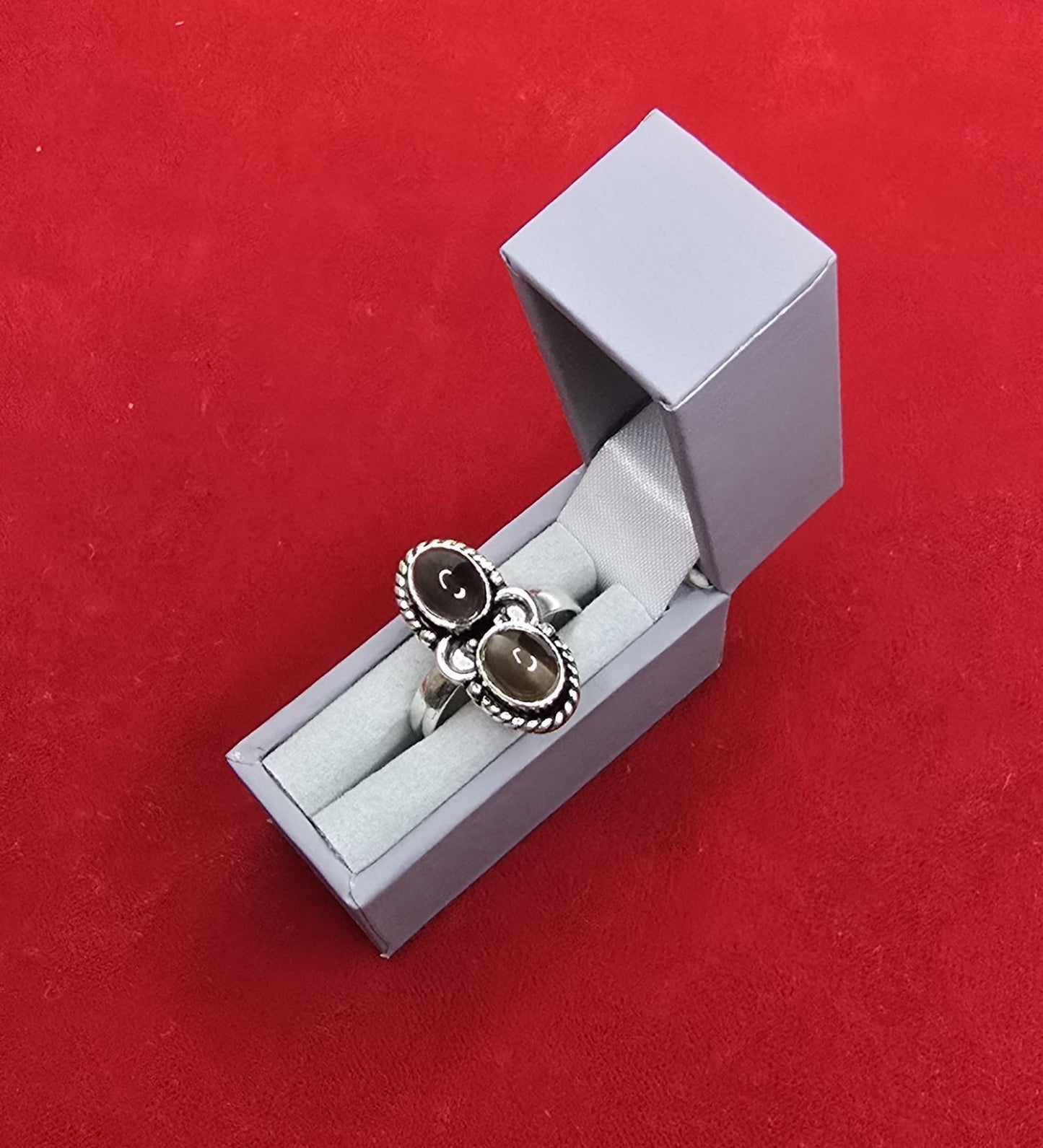 Beautiful Double Cats Eye & Sterling Silver Dress Ring - Various Sizes