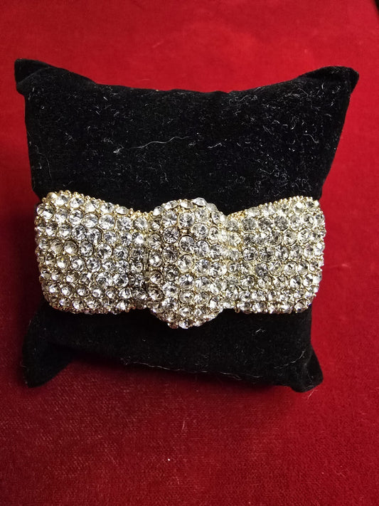 Diamanté Bow Bracelet with Leather Strap - Adjustable