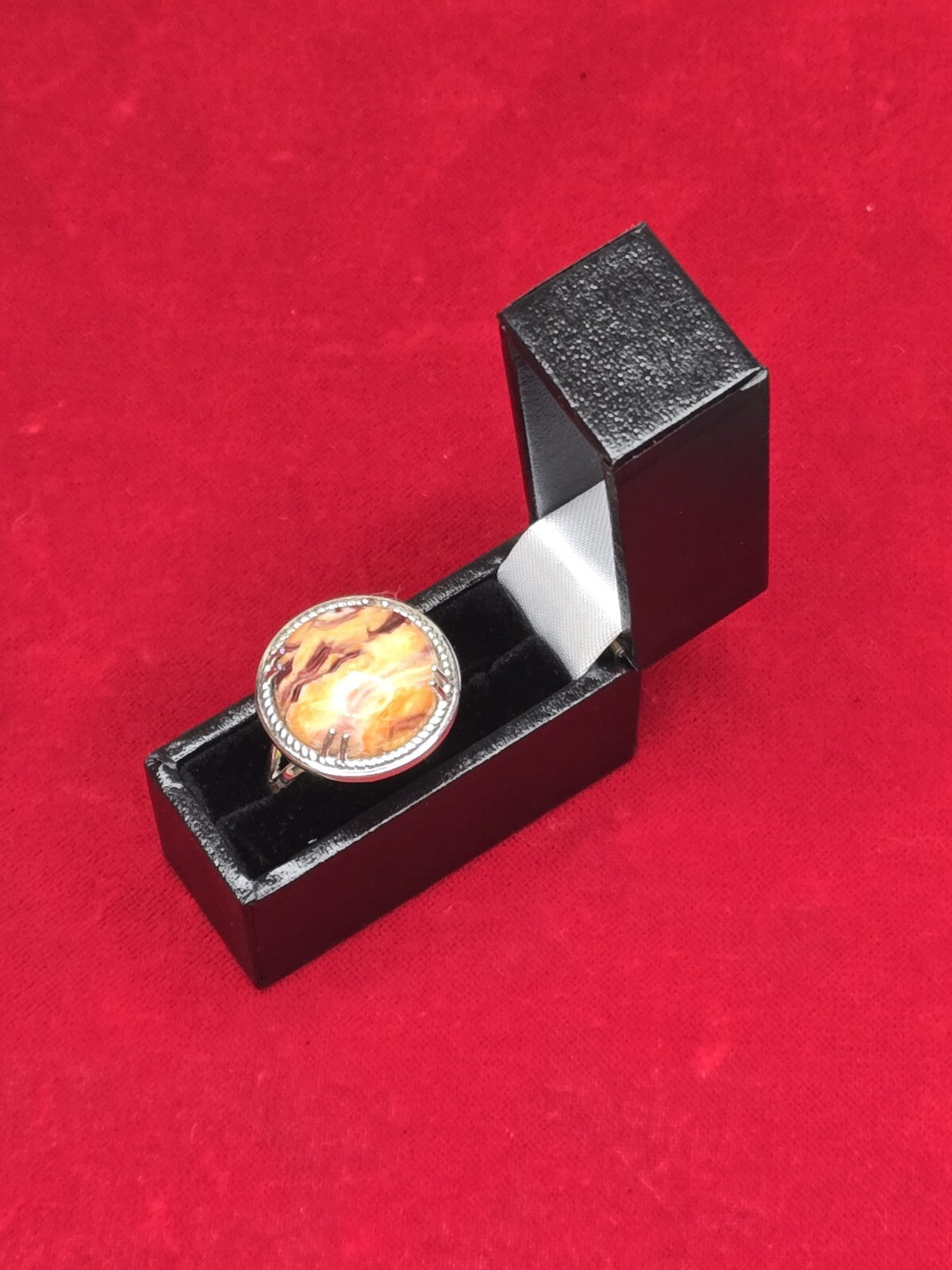 Sterling Silver & Banded Agate Dress Ring - Size S