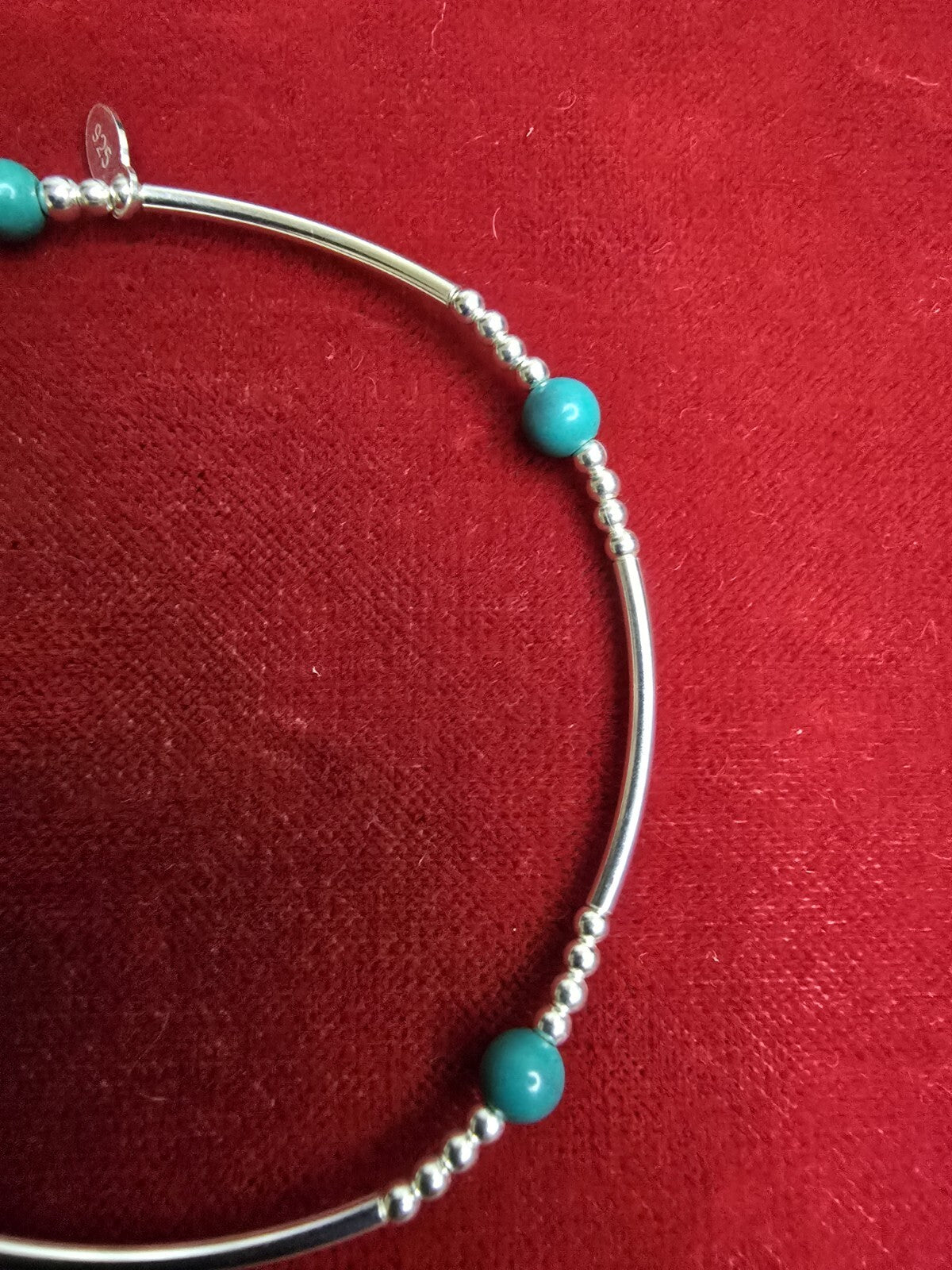 Gorgeous Turquoise & Sterling Silver Beaded Bracelet - Stretch