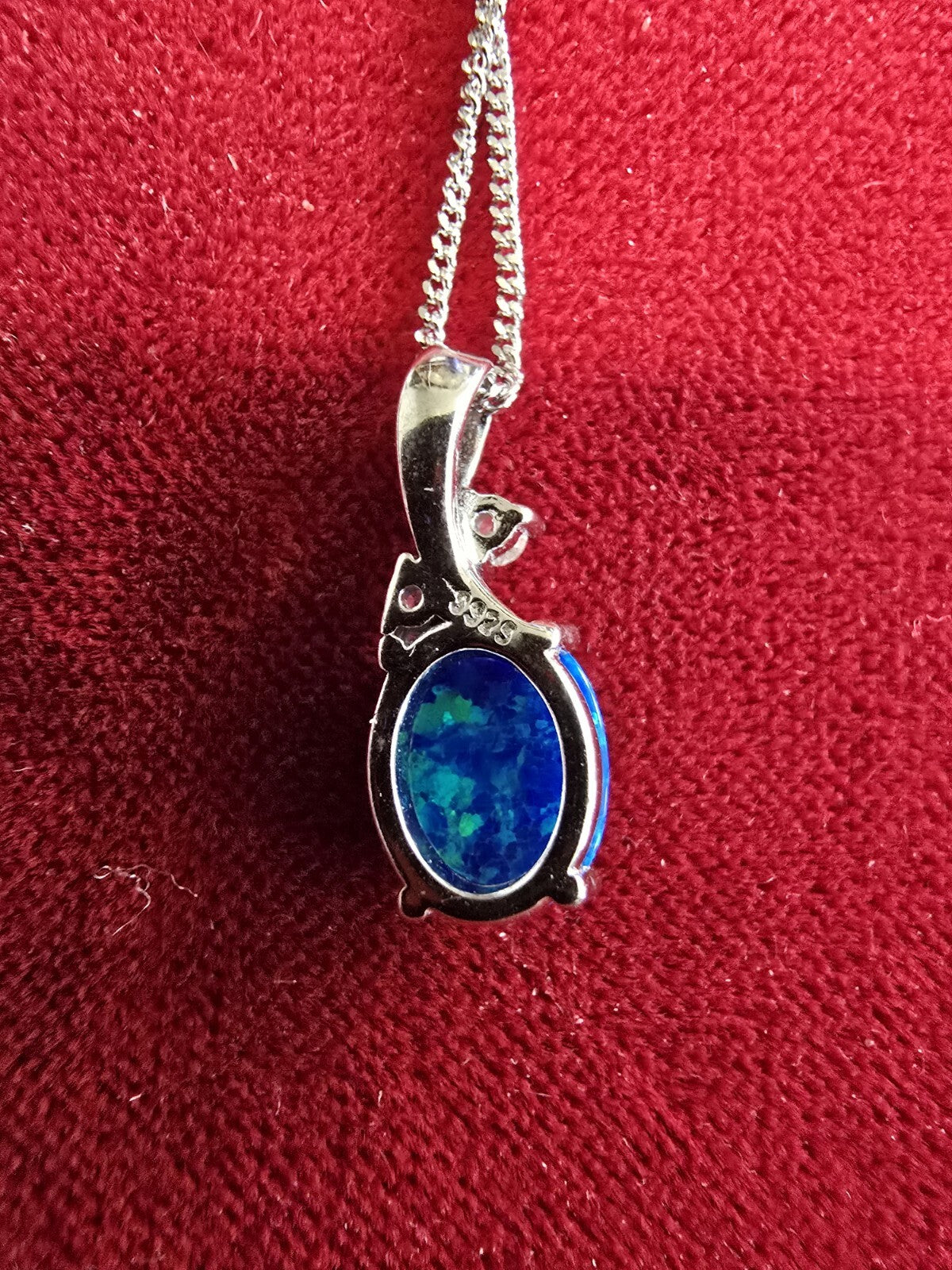 Stunning Blue Opal &Sterling Silver Necklace - 18 Inches