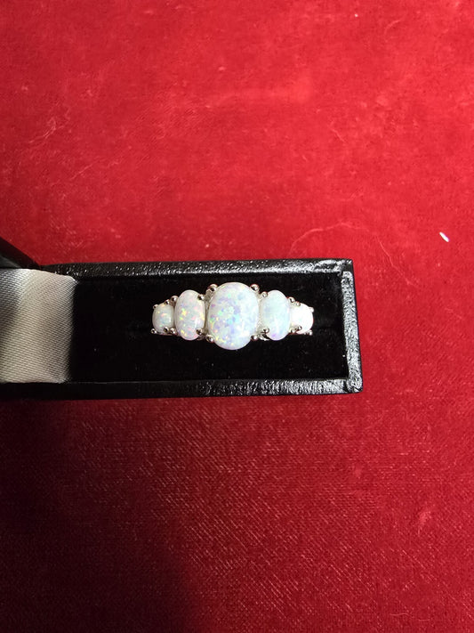 Gorgeous Sterling Silver & White Opal 5 Stone Ring - Various Sizes, Please...