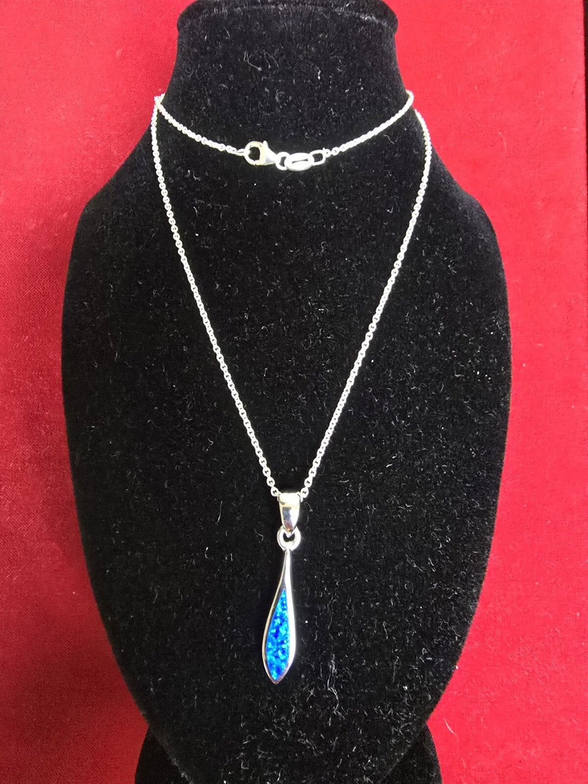 Gorgeous Blue Opal & Sterling Silver Droplet Necklace - 18 Inches