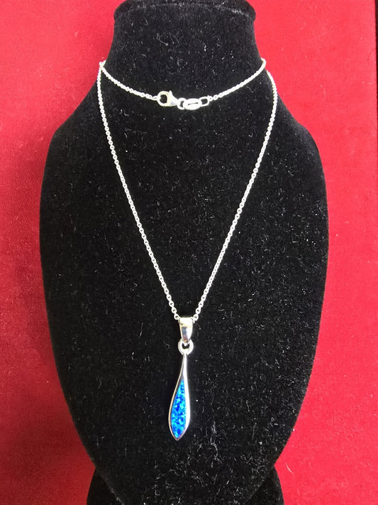 Gorgeous Blue Opal & Sterling Silver Droplet Necklace - 18 Inches