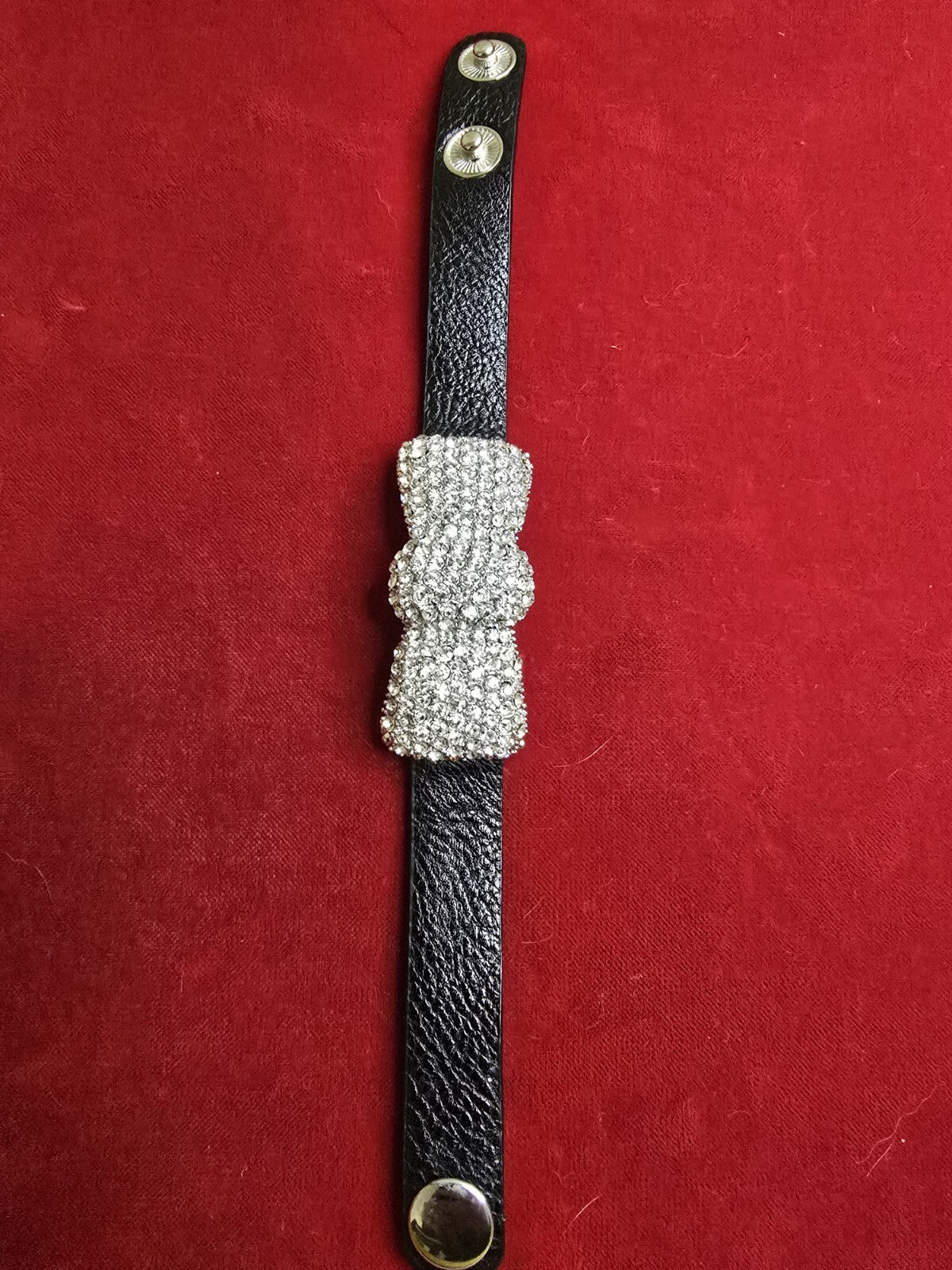 Diamanté Bow Bracelet with Leather Strap - Adjustable