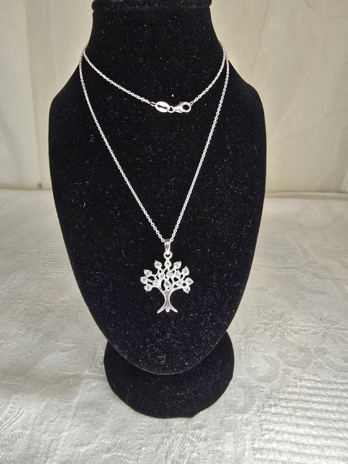 Gorgeous Sterling Silver & Aquamarine Tree of Life Necklace - 18 Inches
