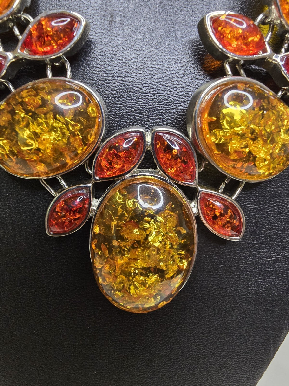 Fantastic Amber Necklace on White Metal Chain - 21 Inches