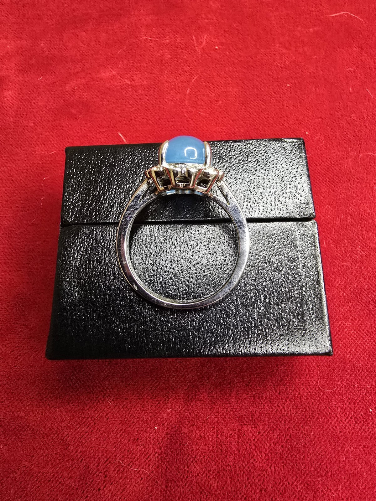 Gorgeous Sterling Silver & Blue Jadeite Halo Dress Ring - Size Q