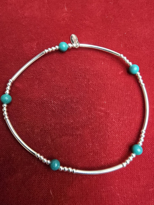 Gorgeous Turquoise & Sterling Silver Beaded Bracelet - Stretch