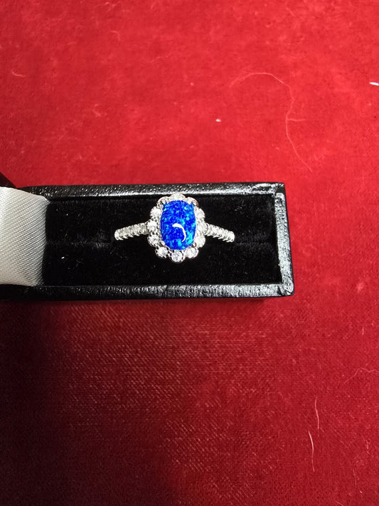 Stunning Blue Opal & Sterling Silver Halo Dress Ring - Various Sizes Please...