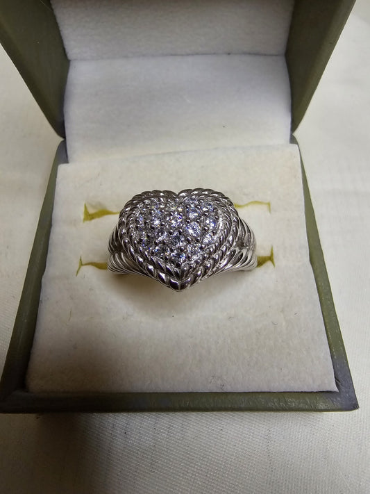 Sterling Silver Judith Ripka Chunky Heart Ring - Size U - Original Box