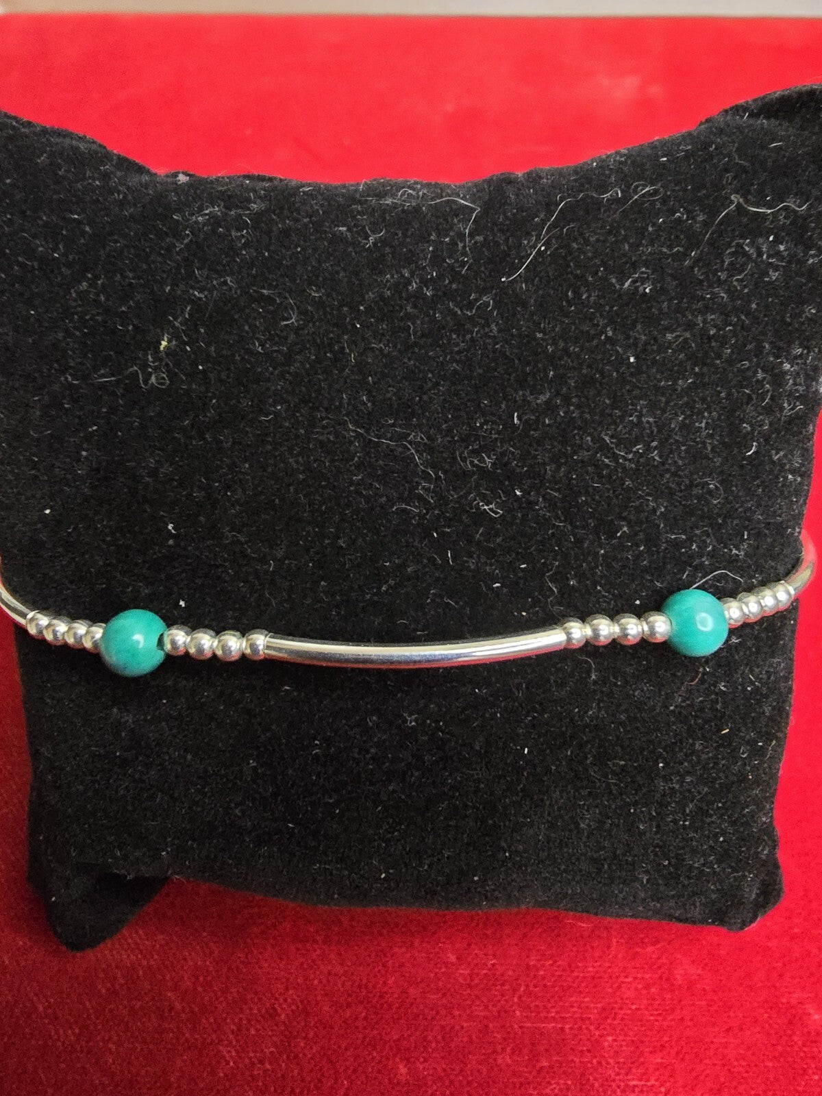 Gorgeous Turquoise & Sterling Silver Beaded Bracelet - Stretch