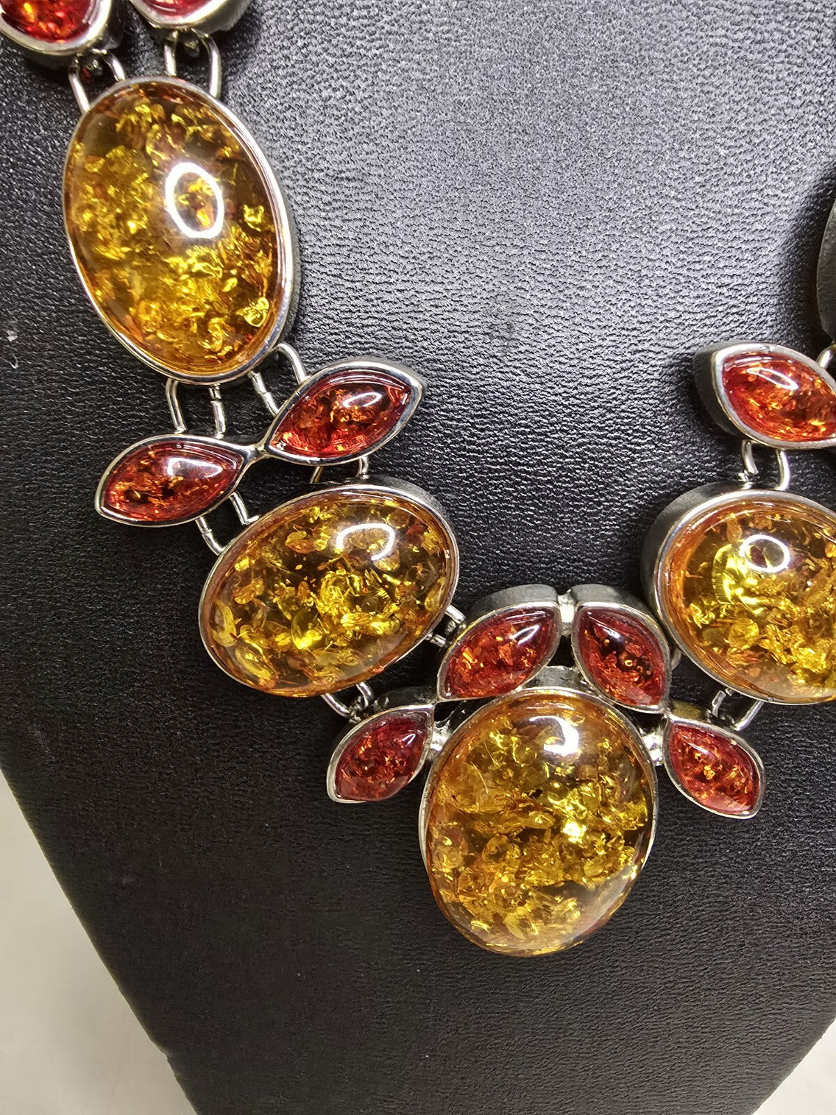 Fantastic Amber Necklace on White Metal Chain - 21 Inches