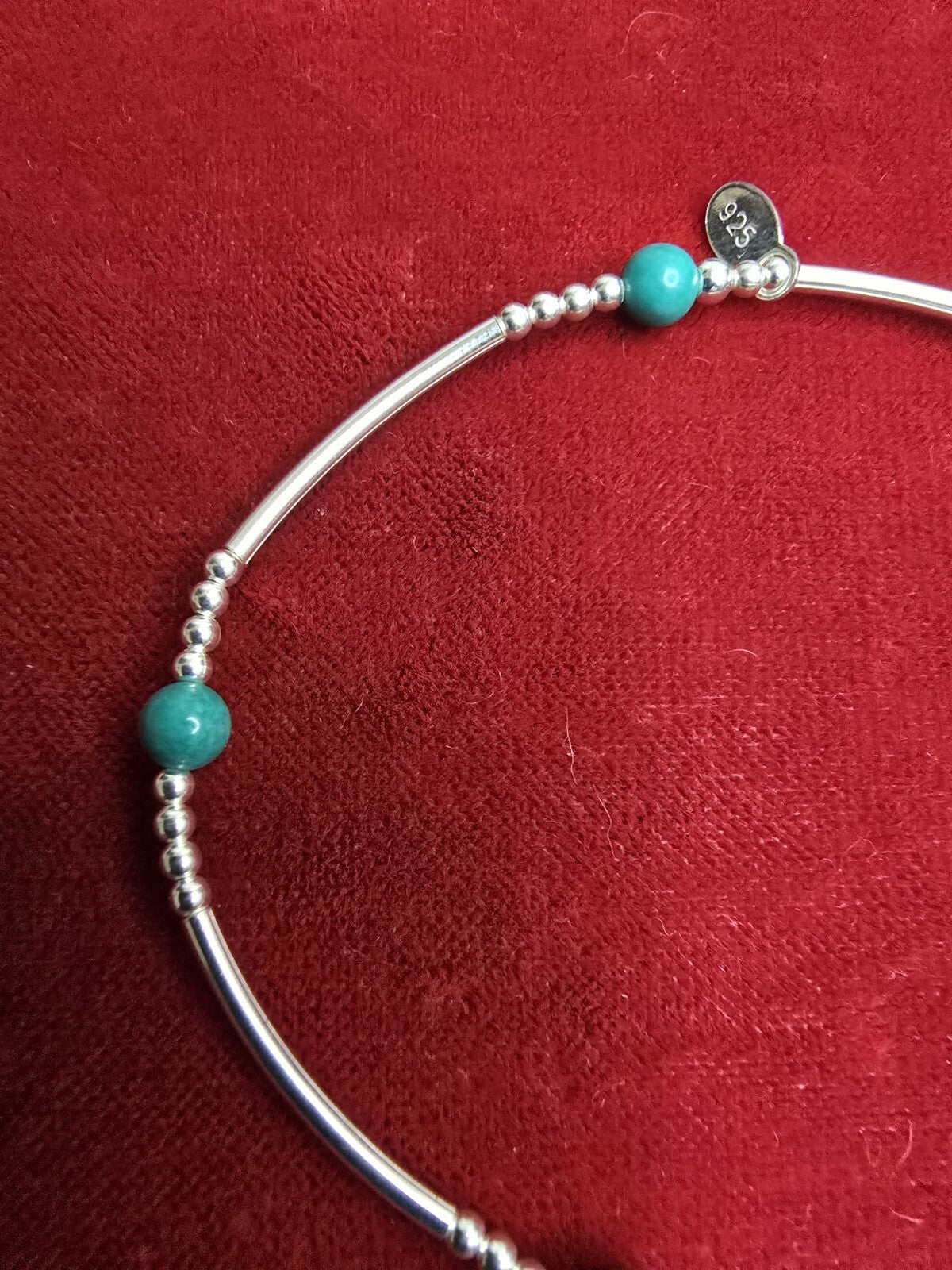 Gorgeous Turquoise & Sterling Silver Beaded Bracelet - Stretch