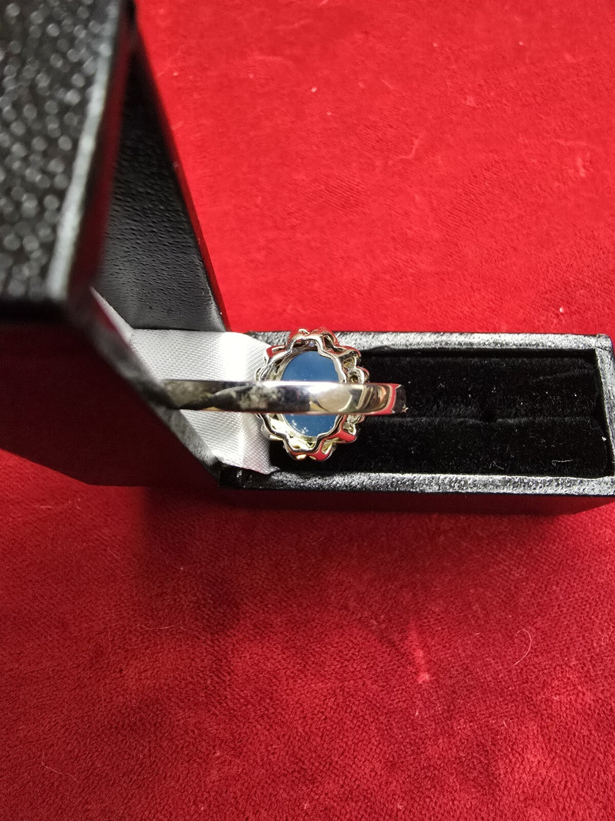 Gorgeous Sterling Silver & Blue Jadeite Halo Dress Ring - Size Q