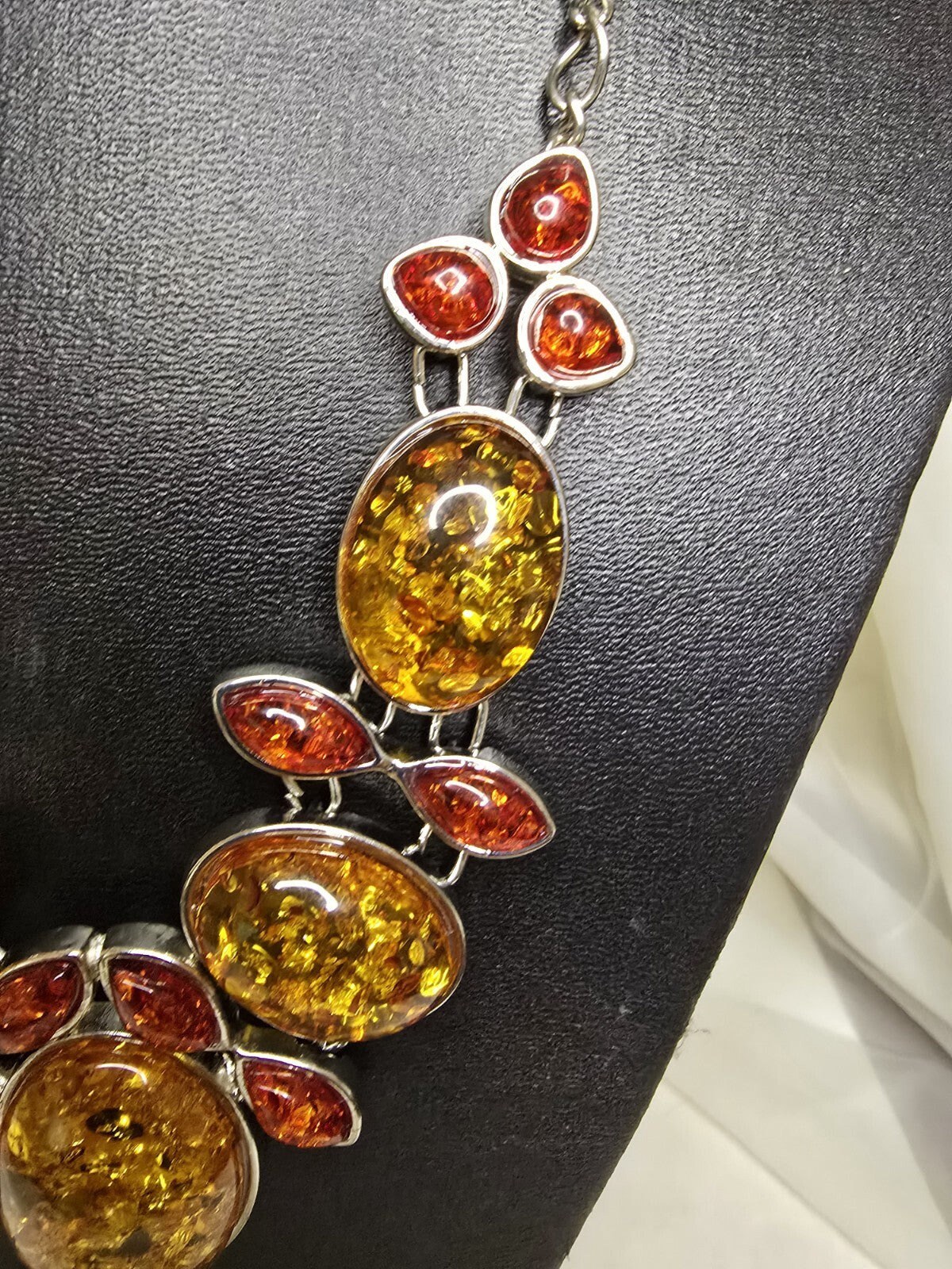 Fantastic Amber Necklace on White Metal Chain - 21 Inches