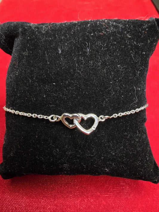 Beautiful Sterling Silver Intertwined Heart Bracelet - Adjustable